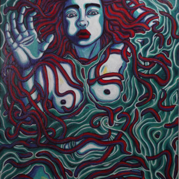 Painting titled "Femme dans l'eau" by Mathilde Cognard, Original Artwork, Acrylic