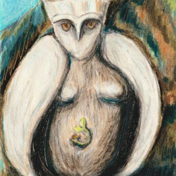 Dessin intitulée "Bird Goddess 2007" par Cohan Fulford, Œuvre d'art originale, Pastel