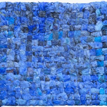 Textile Art titled "trame-bleue-1" by Cohco Le Guénédal, Original Artwork, Collages