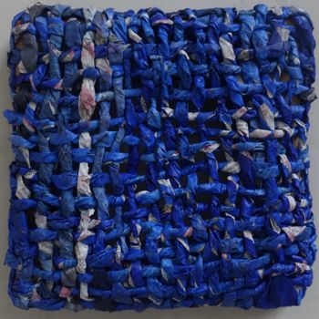 Collages titled "trame INDIGO" by Cohco Le Guénédal, Original Artwork, Collages Mounted on Wood Stretcher frame