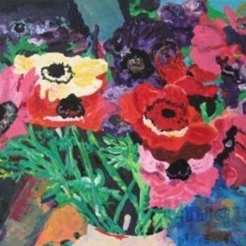 Painting titled "Anemones In A Vase" by Cohen, Original Artwork, Oil
