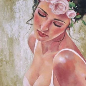 Painting titled "COURONNE DE ROSES" by Esther Coia, Original Artwork, Oil