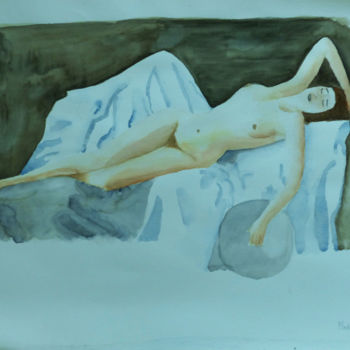 Painting titled "Nu6" by Elodie Cojean, Original Artwork, Watercolor