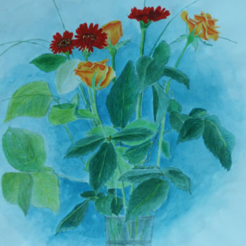 Painting titled "Fleurs" by Elodie Cojean, Original Artwork, Watercolor