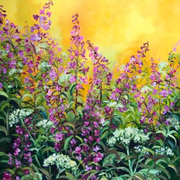 Painting titled "Fireweed" by Colette Baumback, Original Artwork, Acrylic Mounted on Wood Stretcher frame