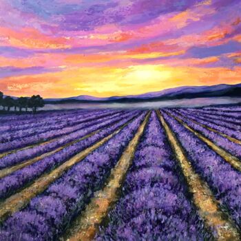 Картина под названием "Sunrise on Lavender" - Colette Baumback, Подлинное произведение искусства, Акрил Установлен на Деревя…