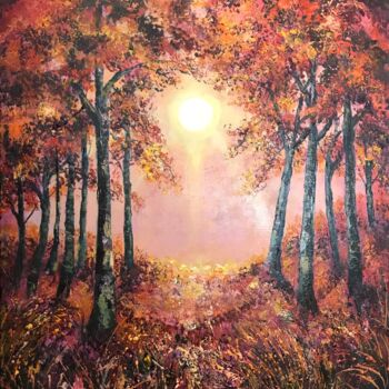 Painting titled "Forest Gold" by Colette Baumback, Original Artwork, Acrylic