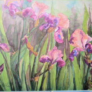 Peinture intitulée "Iris du marais" par Colette Bon, Œuvre d'art originale, Aquarelle