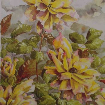 Peinture intitulée "L'automne des roses" par Colette Bon, Œuvre d'art originale, Aquarelle