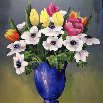 Painting titled "Le vase bleu" by Colette Cauffet, Original Artwork, Acrylic