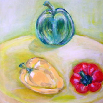 Pintura intitulada "les trois poivrons" por Colette Jotterand-Vetter, Obras de arte originais, Acrílico