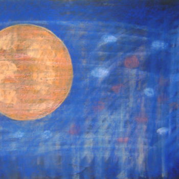 Drawing titled "la lune orange" by Colette Jotterand-Vetter, Original Artwork