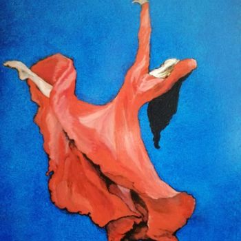 Peinture intitulée "La danseuse de flam…" par Colette Ribet, Œuvre d'art originale, Huile Monté sur Châssis en bois