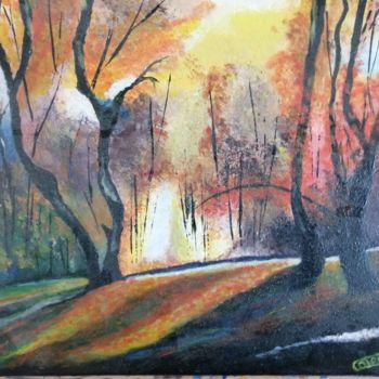 Картина под названием "Forêt aux couleurs…" - Colette Ribet, Подлинное произведение искусства, Пигменты Установлен на Деревя…