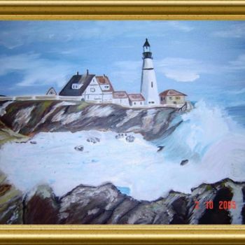 Painting titled "PHARE en BRETAGNE" by Colette Rhode, Original Artwork