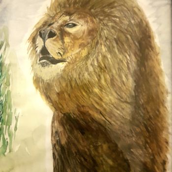 Painting titled "Lion" by Coline Cabré, Original Artwork, Watercolor