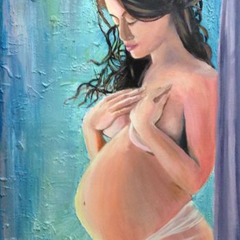 Painting titled "Pregnant sweet woman" by Alicia Charnis, Original Artwork