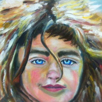 Peinture intitulée "Blue eyes kurdish g…" par Alicia Charnis, Œuvre d'art originale, Huile