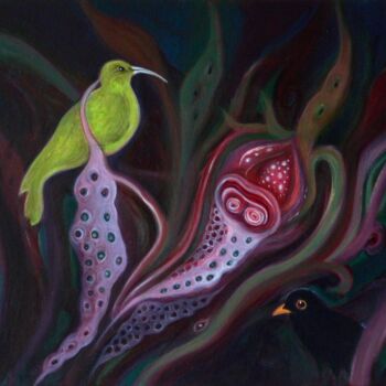 Painting titled "Mystical Rose" by Collay Anne, Original Artwork, Oil Mounted on Wood Stretcher frame