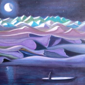 Painting titled "Into the Night" by Collay Anne, Original Artwork, Oil Mounted on Wood Stretcher frame
