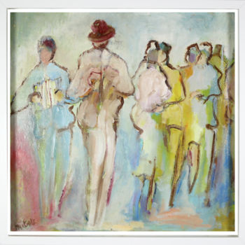 Painting titled ""Scène de bal"" by Collection Tango, Original Artwork, Oil Mounted on Wood Stretcher frame
