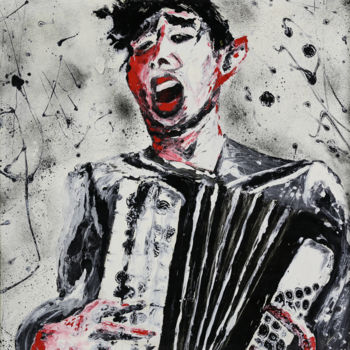 Painting titled "Accordéoniste" by Collection Tango, Original Artwork, Spray paint Mounted on Wood Panel