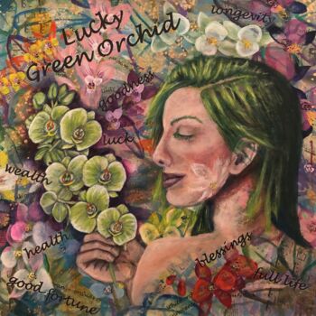 Painting titled "Lucky Green Orchid" by Colleen Pattrick, Original Artwork, Acrylic