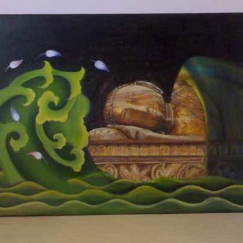 Painting titled "Sleeping Buddha" by Renu, Original Artwork, Oil