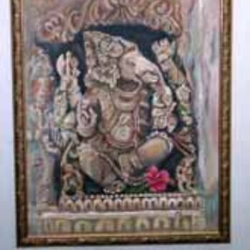 Malerei mit dem Titel "Lord Ganapati" von Renu, Original-Kunstwerk, Öl