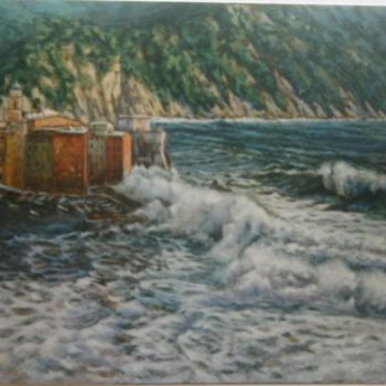 Painting titled "Mareggiata Camogli" by Pierre Ventrilla, Original Artwork