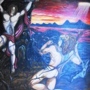 Schilderij getiteld "prometeo and ercole" door Cristian Comsa, Origineel Kunstwerk, Olie