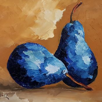 Schilderij getiteld "Two Atypical Pears" door Constantin, Origineel Kunstwerk, Olie