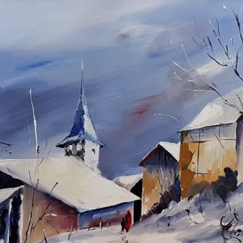 Painting titled "Traces in The Snow" by Constantin, Original Artwork, Oil