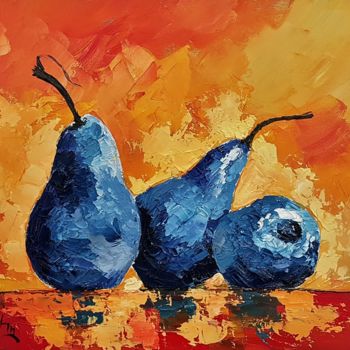 Schilderij getiteld "Blue Pears" door Constantin, Origineel Kunstwerk, Olie