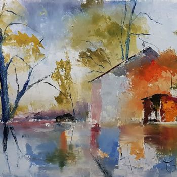 Painting titled "Autumn Reflections…" by Constantin, Original Artwork, Oil