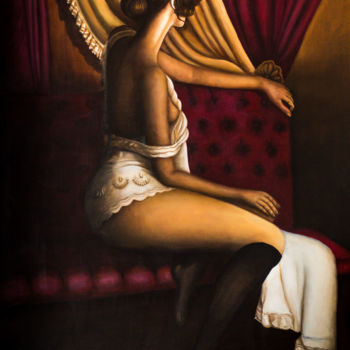 Pittura intitolato "L'attesa" da Connie Sciacca, Opera d'arte originale, Olio Montato su Pannello di legno