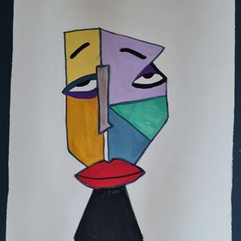 Painting titled "Abstract face" by Connie Whelan, Original Artwork, Acrylic