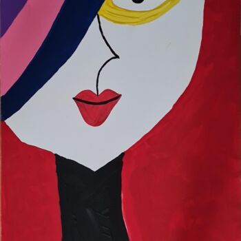 Malerei mit dem Titel "Lady on red" von Connie Whelan, Original-Kunstwerk, Acryl
