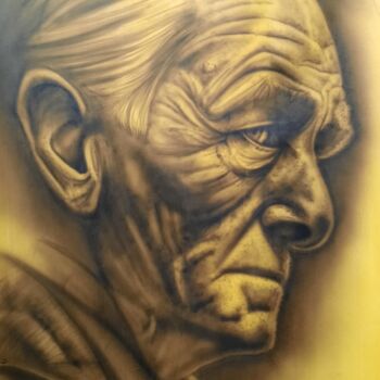 Painting titled "old man" by Conrad Willemsen, Original Artwork, Airbrush