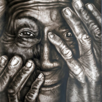 Painting titled "Old woman hands" by Conrad Willemsen, Original Artwork, Airbrush