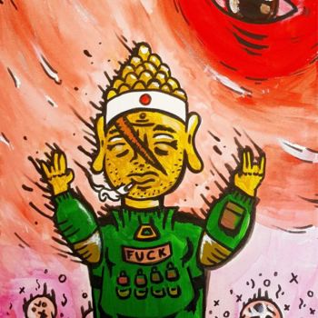 Painting titled "Buddha in the stree…" by Rono_ok, Original Artwork, Acrylic