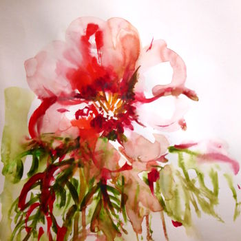 Painting titled "Fleur rouge" by Constance Robine, Original Artwork, Watercolor
