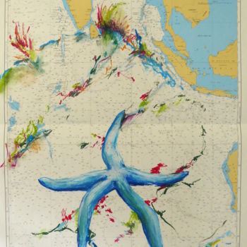 Zeichnungen mit dem Titel "Blue Starfish" von Constance Robine, Original-Kunstwerk, Pastell