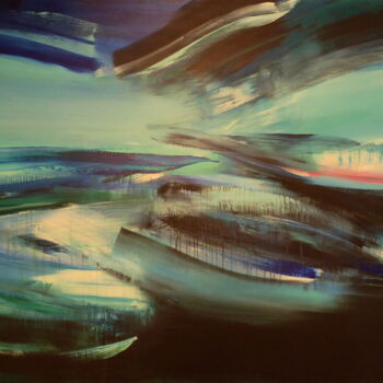 Painting titled "Horizons Bleus I" by Constance Robine, Original Artwork, Acrylic Mounted on Wood Stretcher frame
