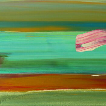 Painting titled "Pink-Green Horizon" by Constance Robine, Original Artwork, Acrylic Mounted on Wood Stretcher frame