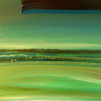 Painting titled "Blue-green Horizon" by Constance Robine, Original Artwork, Acrylic Mounted on Wood Stretcher frame