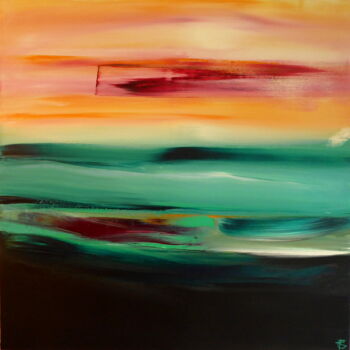 Painting titled "Sunset Horizon" by Constance Robine, Original Artwork, Acrylic Mounted on Wood Stretcher frame