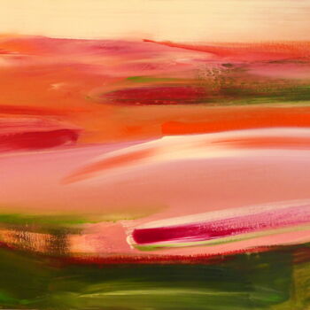Painting titled "Pink Green Horizon" by Constance Robine, Original Artwork, Acrylic Mounted on Wood Stretcher frame