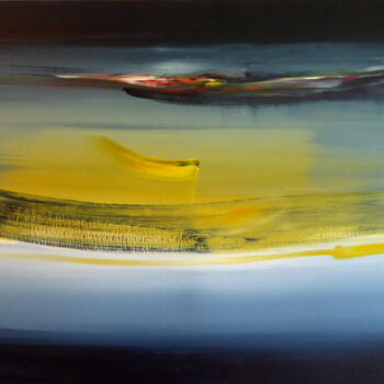 Painting titled "Yellow Drop Horizon" by Constance Robine, Original Artwork, Acrylic Mounted on Wood Stretcher frame