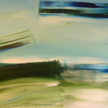 Painting titled "Blue Green Horizon" by Constance Robine, Original Artwork, Acrylic Mounted on Wood Stretcher frame